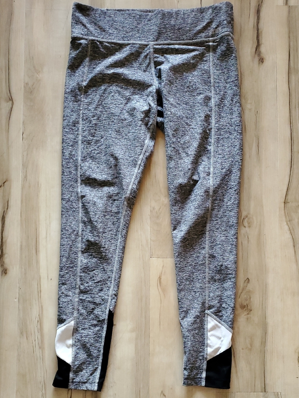 Victoria's Secret Gray Marled Leggings with White and Black Hem Panels